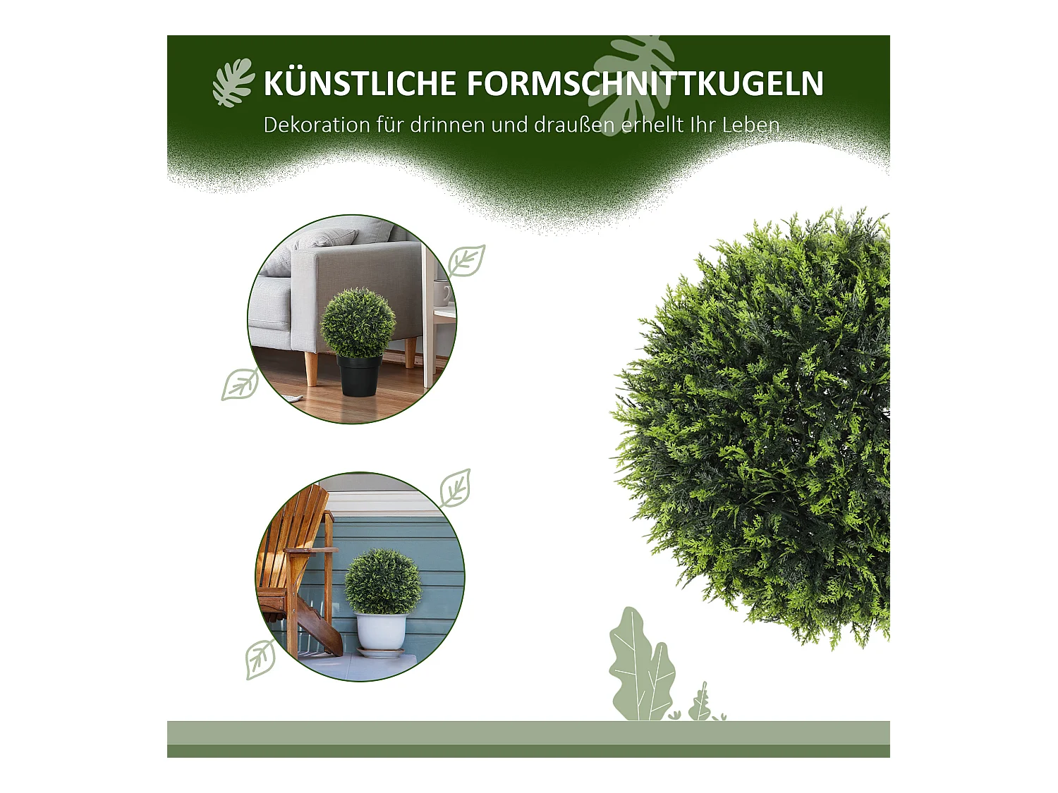 Lot de 2 cèdres artificiels décoratifs, plastique, verts, résistants aux UV, faciles à assembler (45x45x45cm)