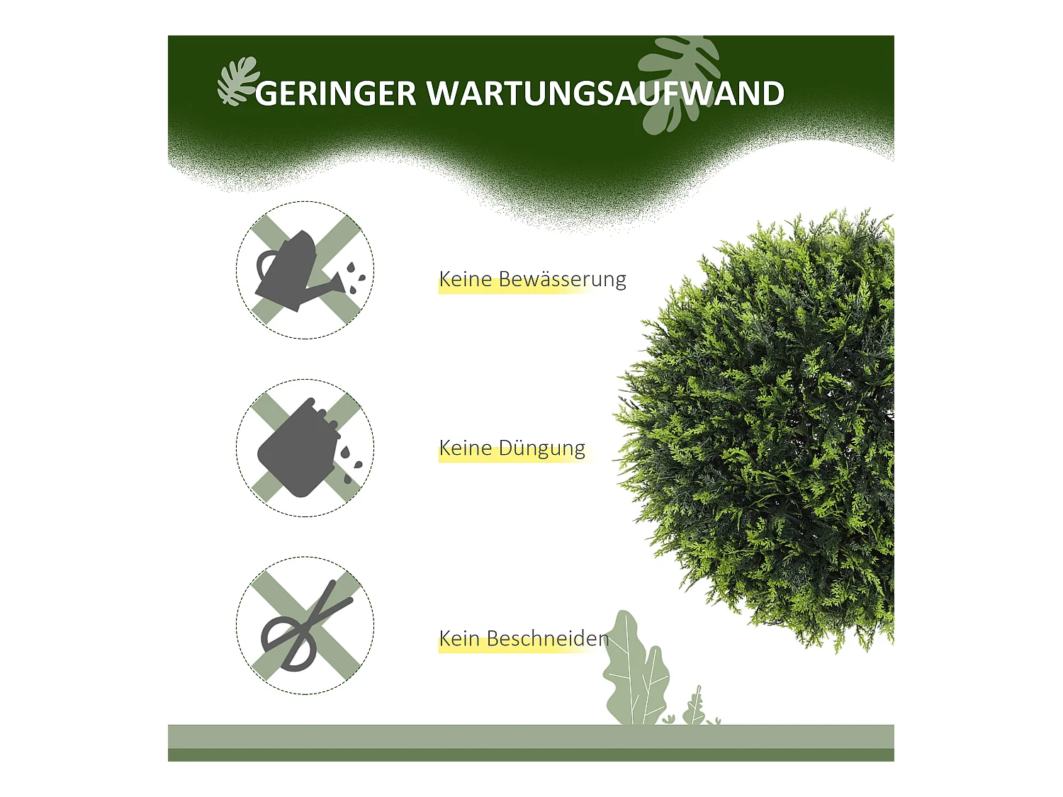 Lot de 2 cèdres artificiels décoratifs, plastique, verts, résistants aux UV, faciles à assembler (45x45x45cm)