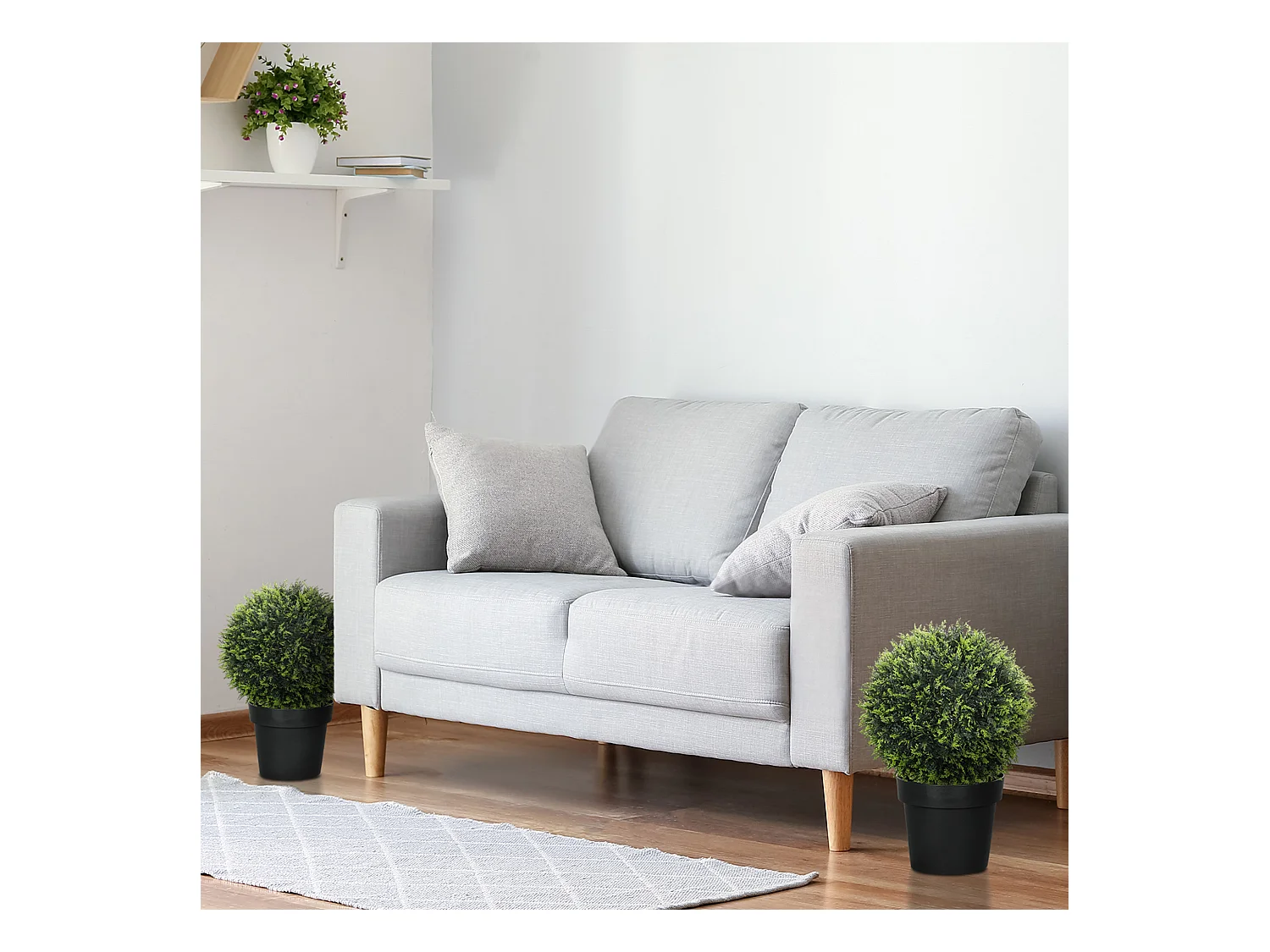 Lot de 2 cèdres artificiels décoratifs, plastique, verts, résistants aux UV, faciles à assembler (45x45x45cm)