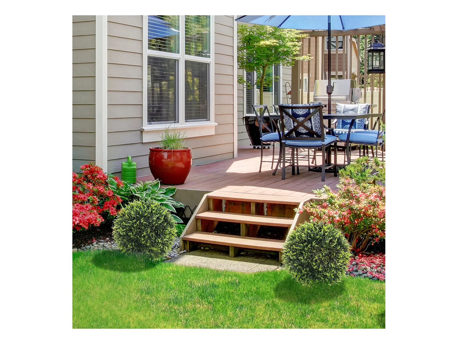 Lot de 2 cèdres artificiels décoratifs, plastique, verts, résistants aux UV, faciles à assembler (45x45x45cm)