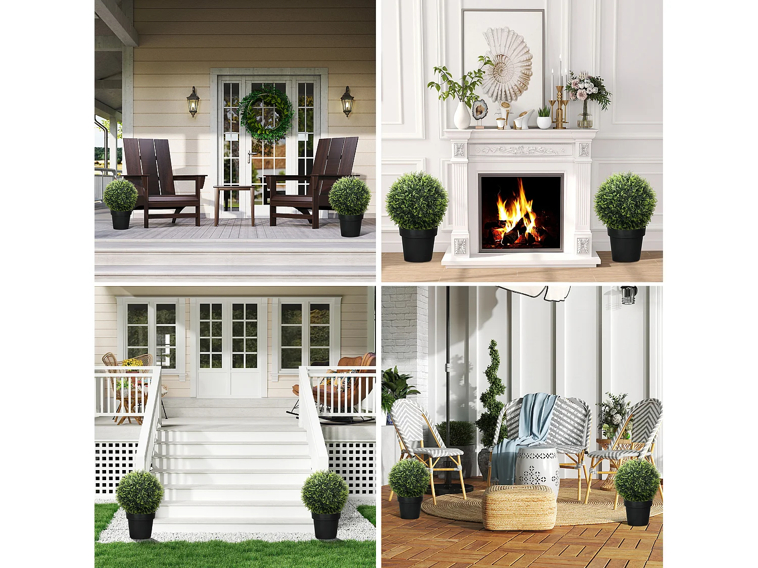 Lot de 2 cèdres artificiels décoratifs, plastique, verts, résistants aux UV, faciles à assembler (45x45x45cm)