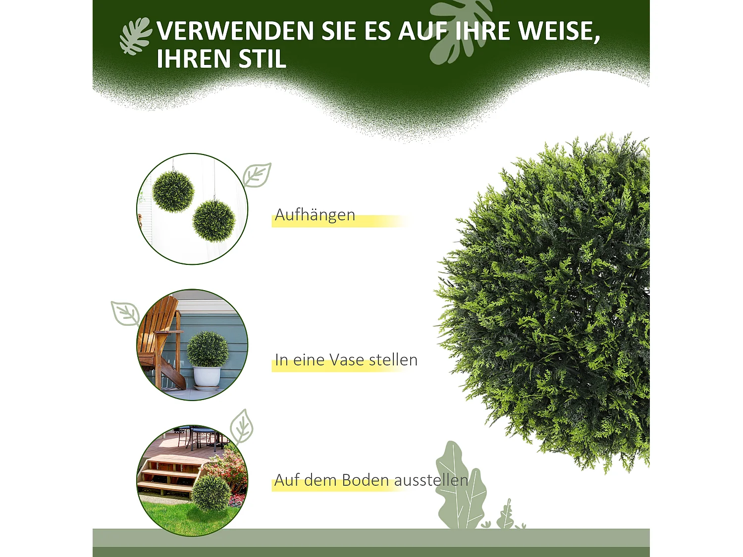 Lot de 2 cèdres artificiels décoratifs, plastique, verts, résistants aux UV, faciles à assembler (45x45x45cm)