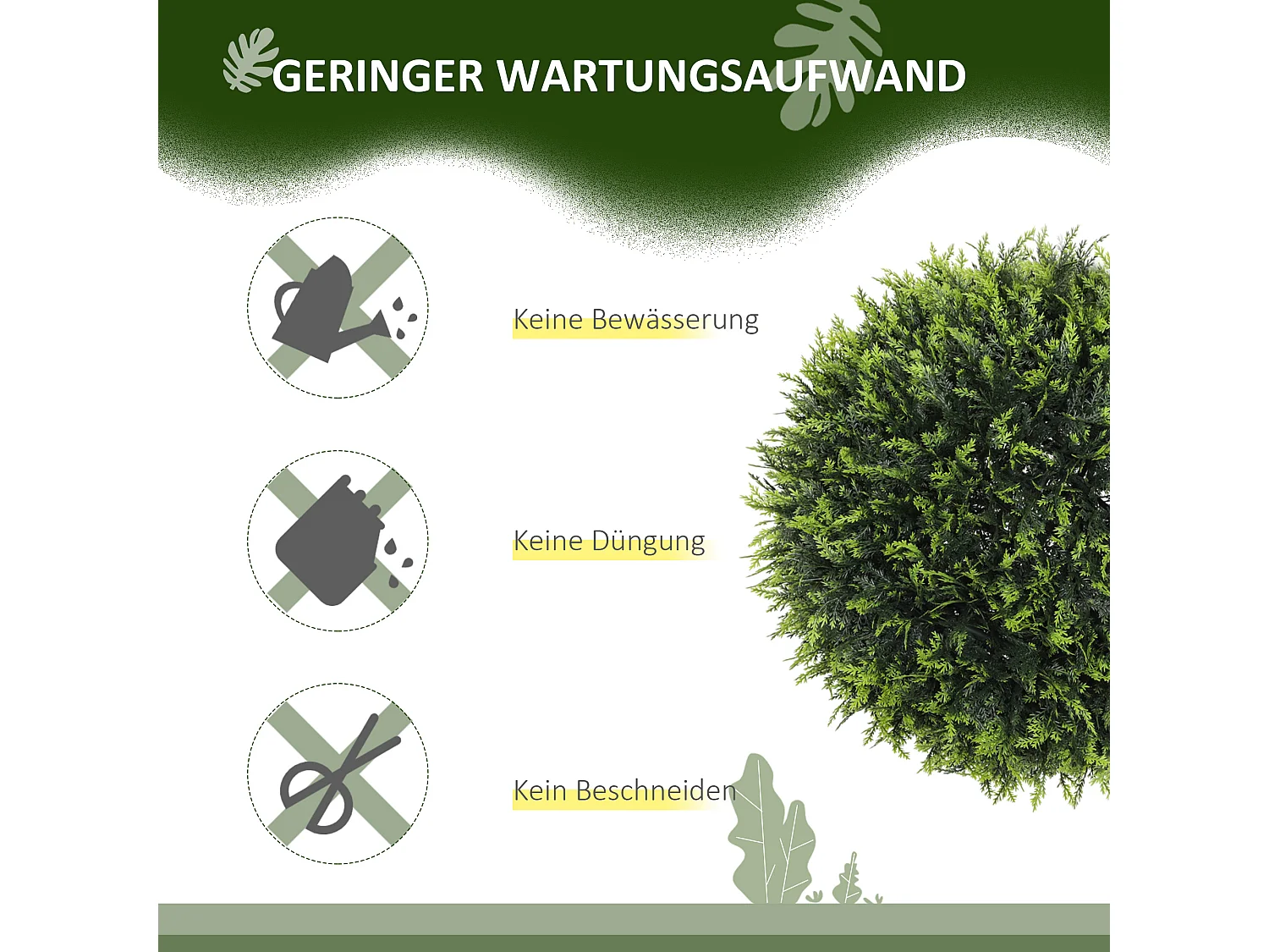 Lot de 2 cèdres artificiels décoratifs, plastique, verts, résistants aux UV, faciles à assembler (45x45x45cm)