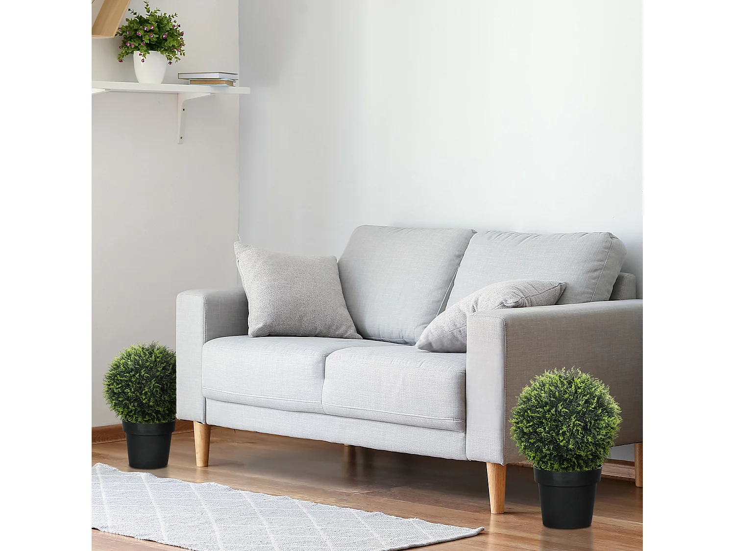 Lot de 2 cèdres artificiels décoratifs, plastique, verts, résistants aux UV, faciles à assembler (45x45x45cm)