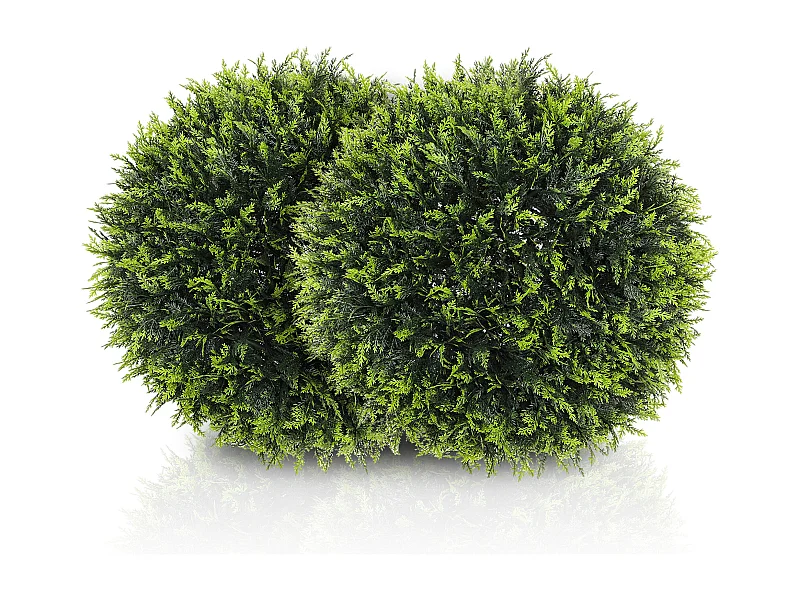 Conjunto de 2 cedros artificiales decorativos, de plástico, color verde, resistentes a los rayos UV, fáciles de montar (45x45x45cm)