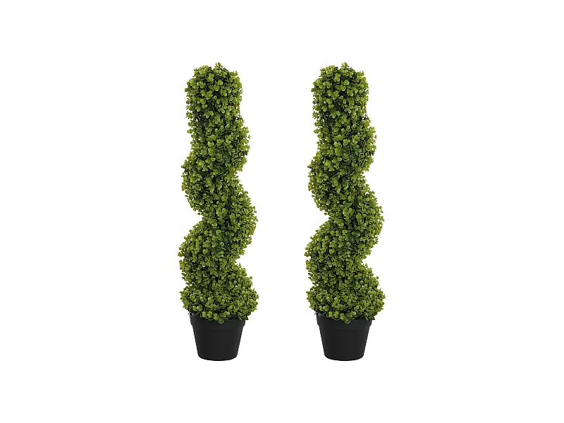 Set de 2 eucalyptus spirale artificiels, plastique durable, vert (17.5x17.5x90cm)