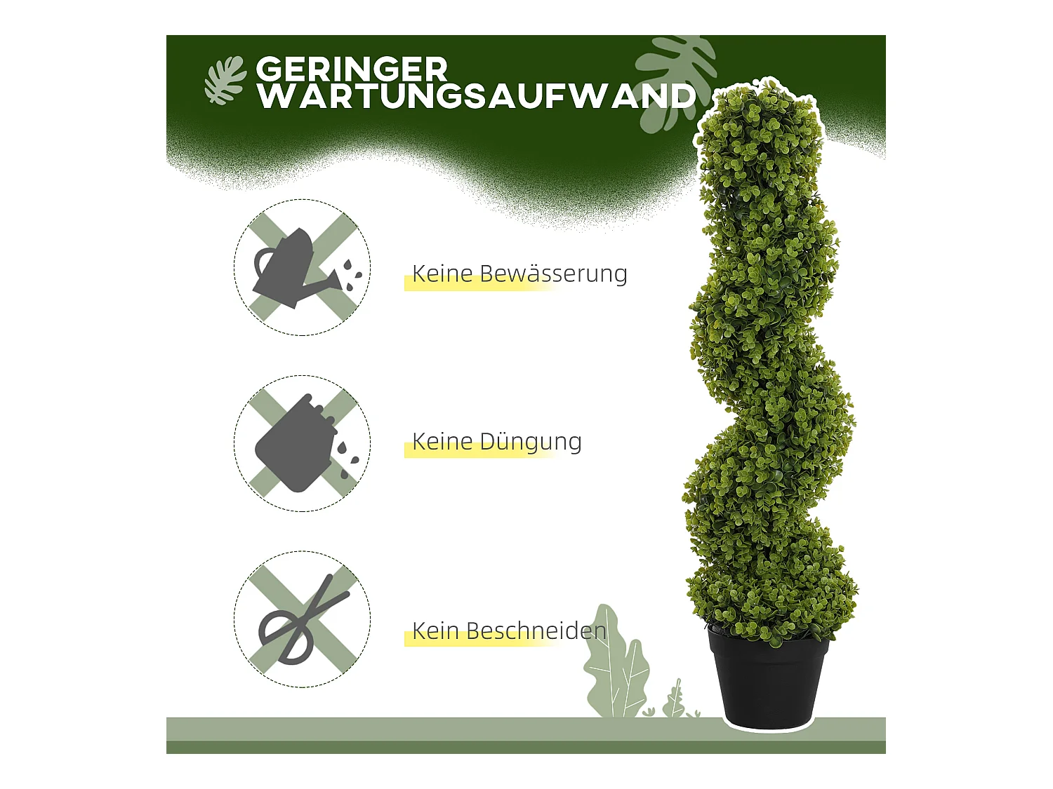 Set de 2 eucalyptus spirale artificiels, plastique durable, vert (17.5x17.5x90cm)