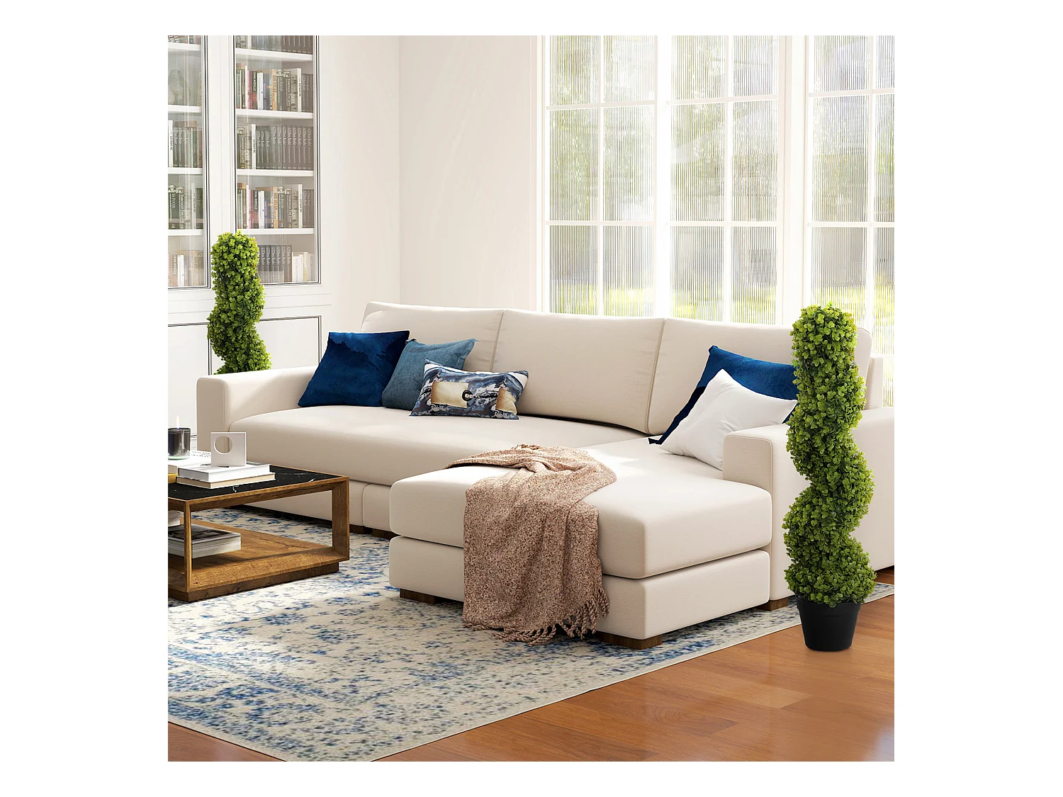 Set de 2 eucalyptus spirale artificiels, plastique durable, vert (17.5x17.5x90cm)