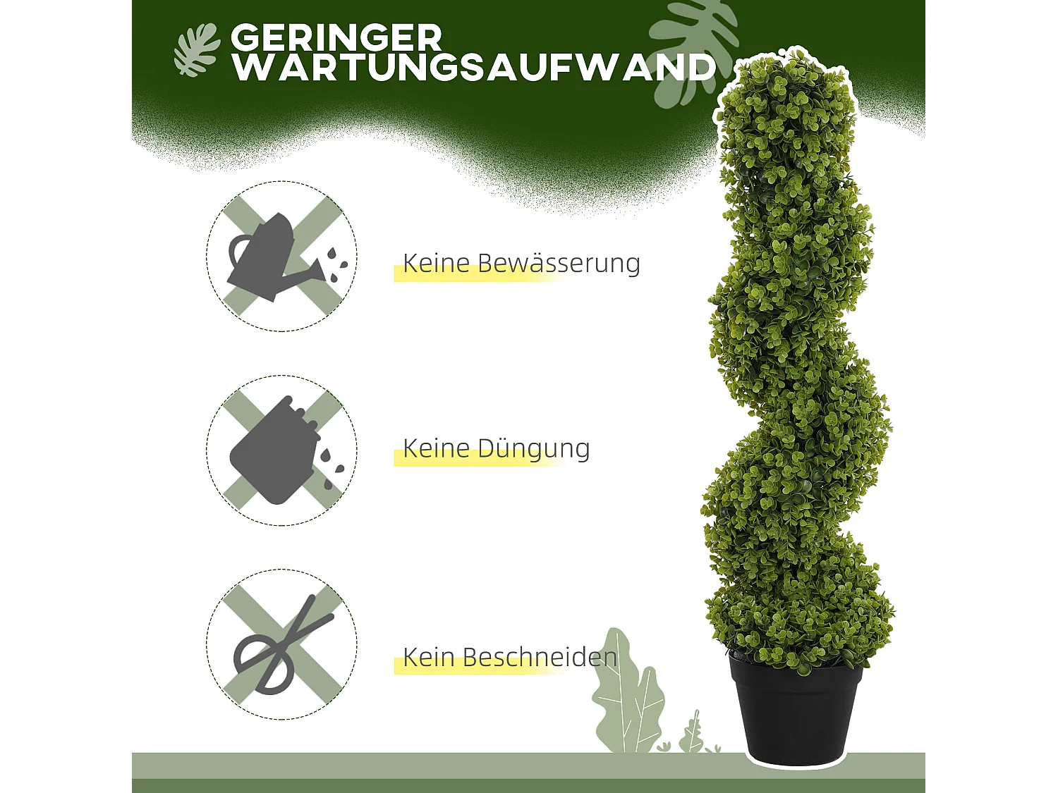 Set de 2 eucalyptus spirale artificiels, plastique durable, vert (17.5x17.5x90cm)