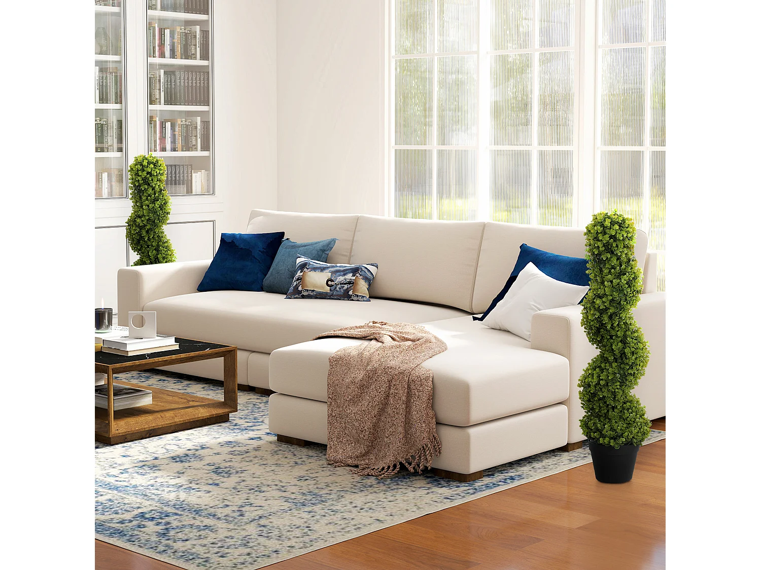 Set de 2 eucalyptus spirale artificiels, plastique durable, vert (17.5x17.5x90cm)