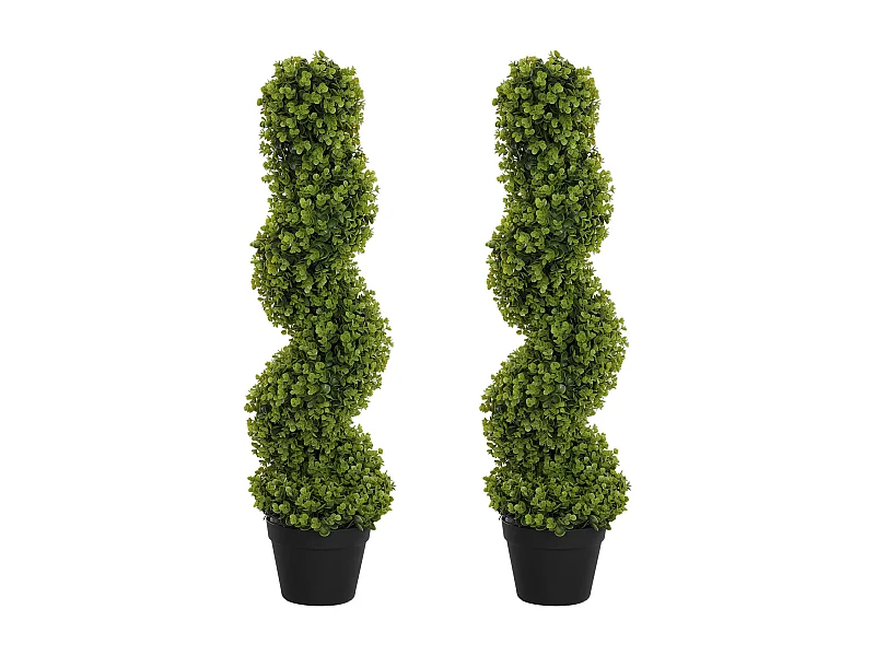 Set de 2 eucalyptus spirale artificiels, plastique durable, vert (17.5x17.5x90cm)