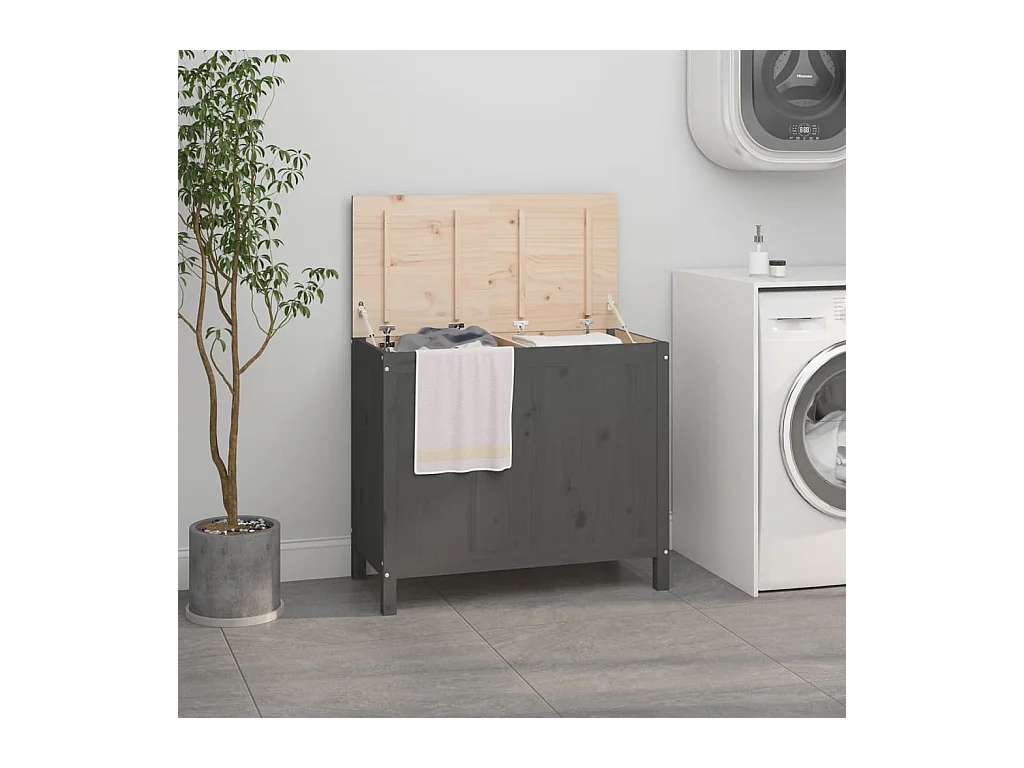 Boîte à linge Gris 88,5x44x76 cm Bois massif de pin