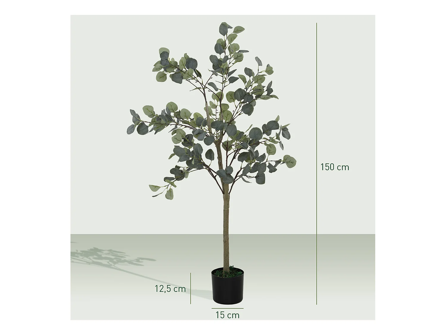Arbre artificiel Eucalyptus, réaliste, en pot, plastique, vert (15x15x150 cm)