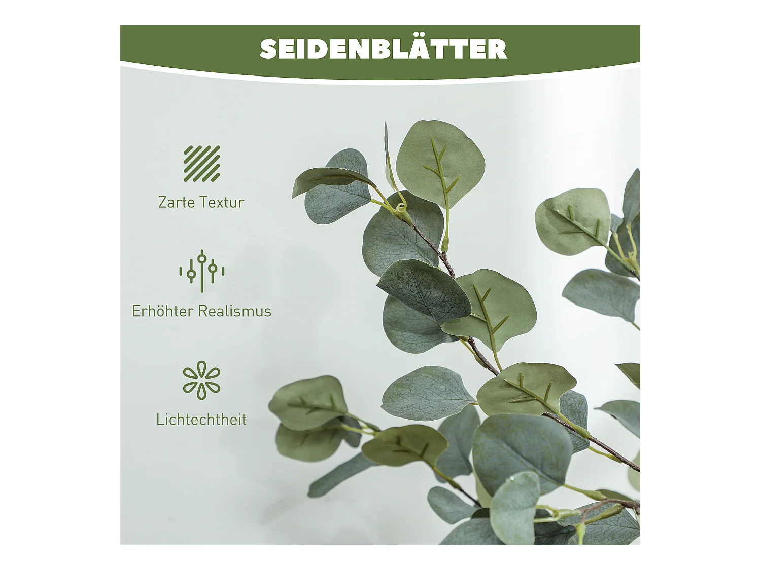 Arbre artificiel Eucalyptus, réaliste, en pot, plastique, vert (15x15x150 cm)