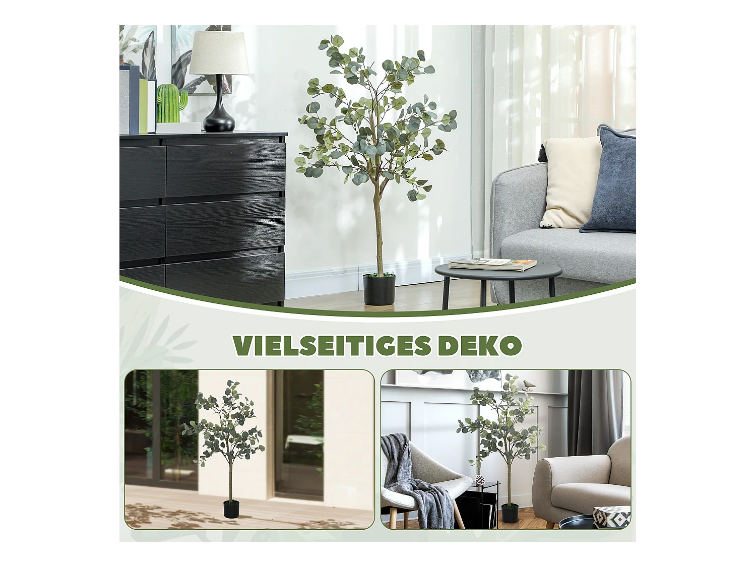 Arbre artificiel Eucalyptus, réaliste, en pot, plastique, vert (15x15x150 cm)