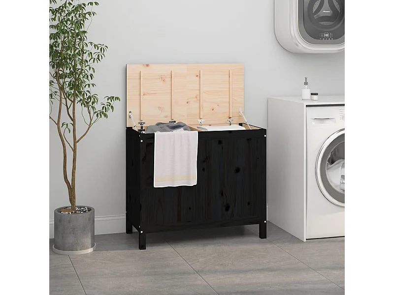 Wäschetruhe Schwarz 88,5x44x76 cm Massivholz Kiefer