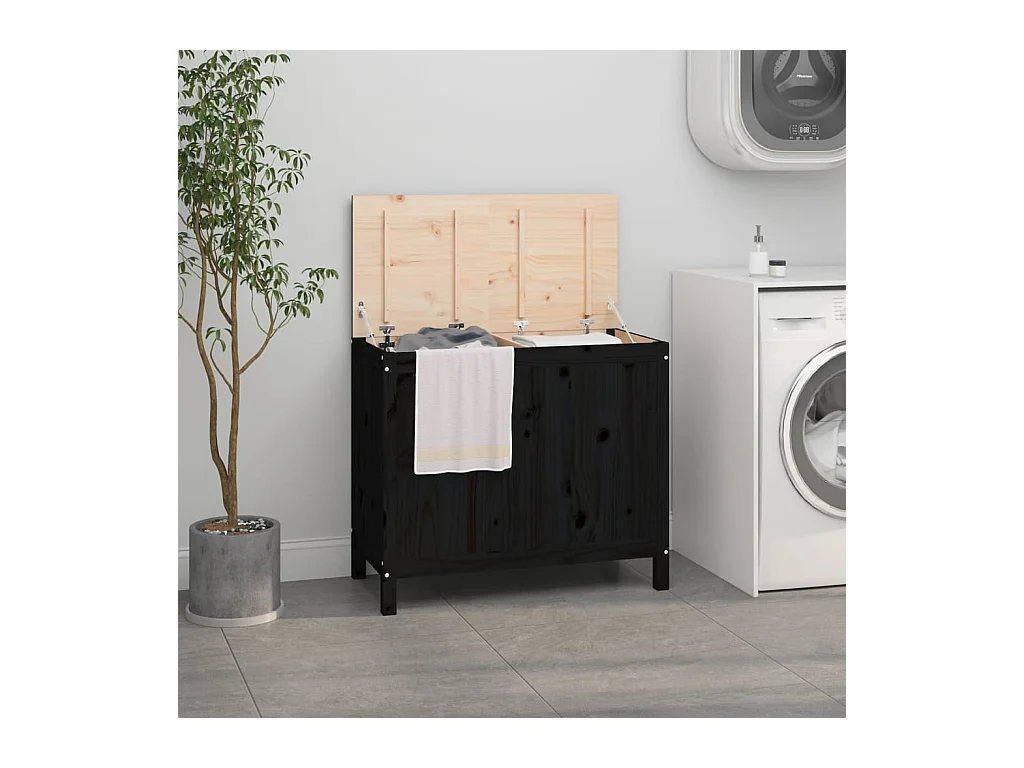 Boîte à linge Noir 88,5x44x76 cm Bois massif de pin