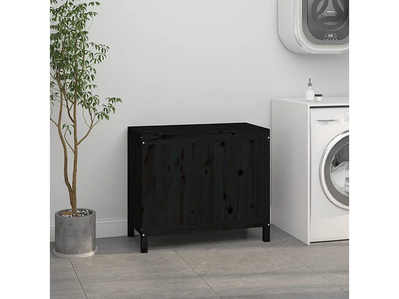 Boîte à linge Noir 88,5x44x76 cm Bois massif de pin
