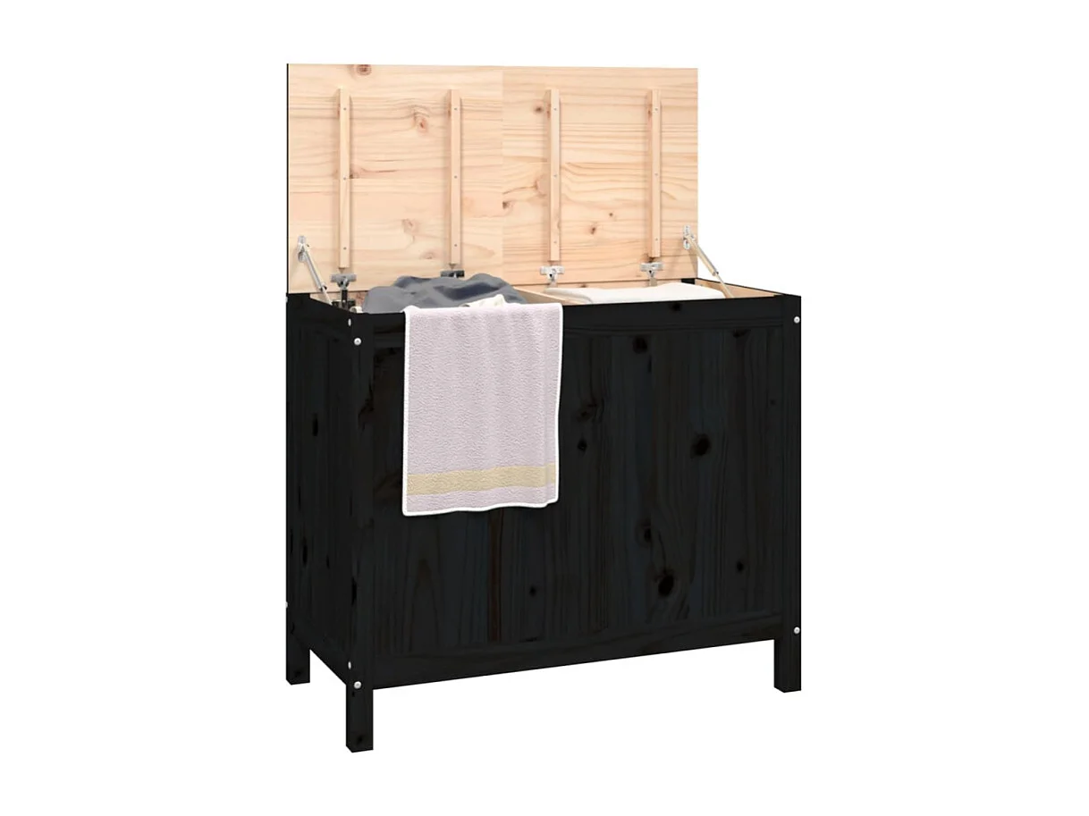 Boîte à linge Noir 88,5x44x76 cm Bois massif de pin