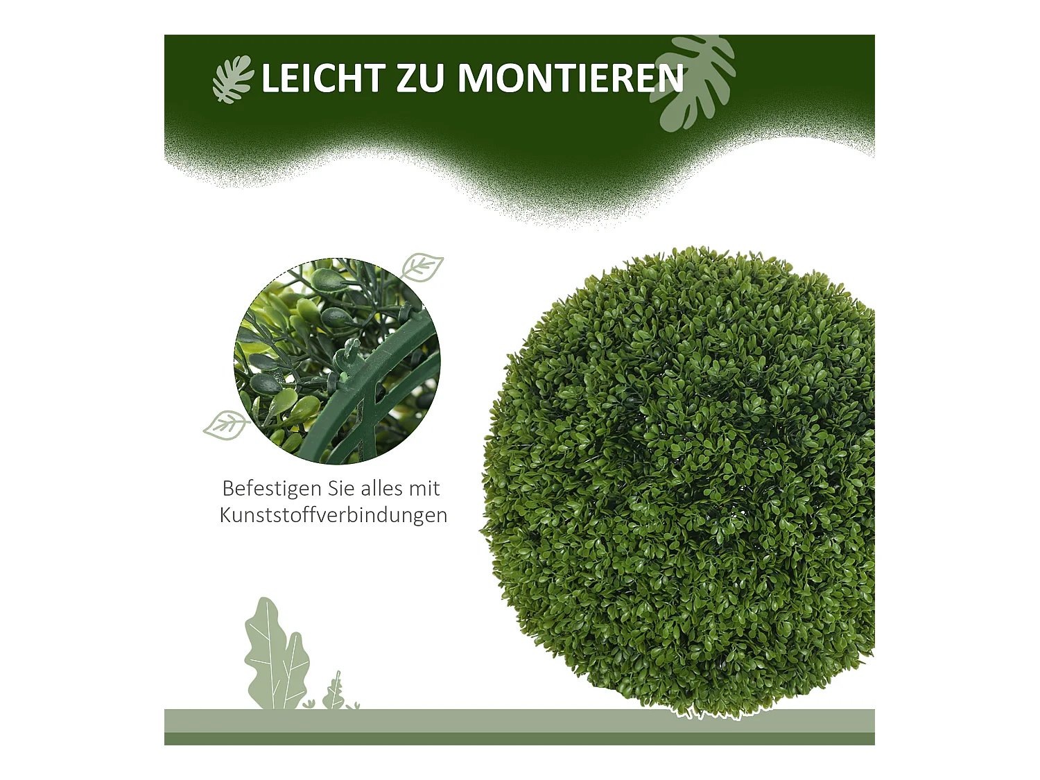 2 pièces Boules de Buis artificielles 40 cm, plantes décoratives en plastique pour intérieur et extérieur, vert (40x40x40 cm)