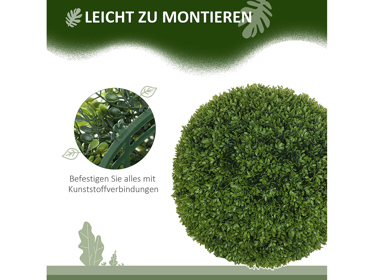 2 pièces Boules de Buis artificielles 40 cm, plantes décoratives en plastique pour intérieur et extérieur, vert (40x40x40 cm)