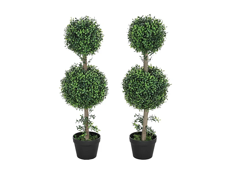 Lot de 2 buis artificiels grands, plastique, vert, pots inclus avec protection UV, réalistes et durables (18x18x91.6cm)