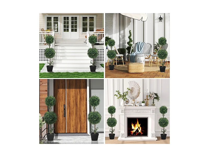 Lot de 2 buis artificiels grands, plastique, vert, pots inclus avec protection UV, réalistes et durables (18x18x91.6cm)