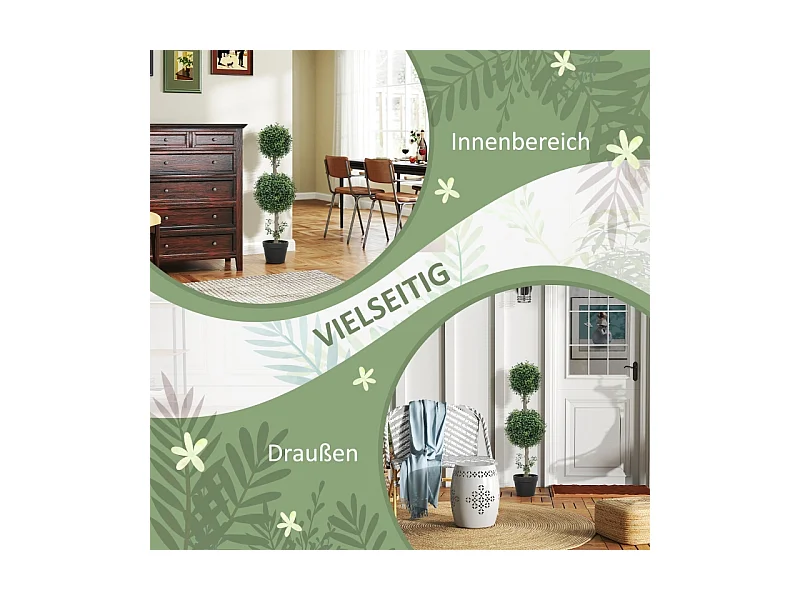 Lot de 2 buis artificiels grands, plastique, vert, pots inclus avec protection UV, réalistes et durables (18x18x91.6cm)