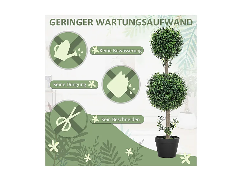 Lot de 2 buis artificiels grands, plastique, vert, pots inclus avec protection UV, réalistes et durables (18x18x91.6cm)