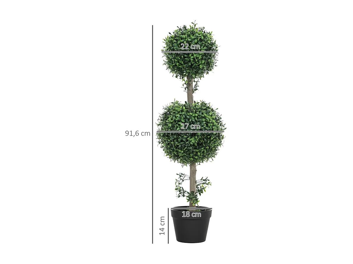 Lot de 2 buis artificiels grands, plastique, vert, pots inclus avec protection UV, réalistes et durables (18x18x91.6cm)