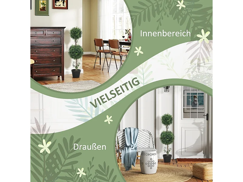 Lot de 2 buis artificiels grands, plastique, vert, pots inclus avec protection UV, réalistes et durables (18x18x91.6cm)