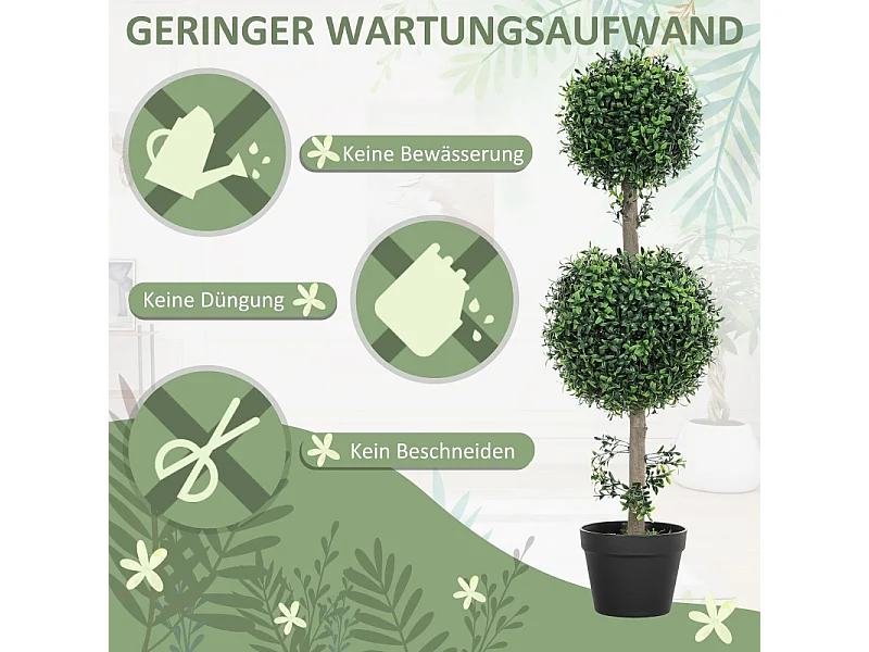 Lot de 2 buis artificiels grands, plastique, vert, pots inclus avec protection UV, réalistes et durables (18x18x91.6cm)