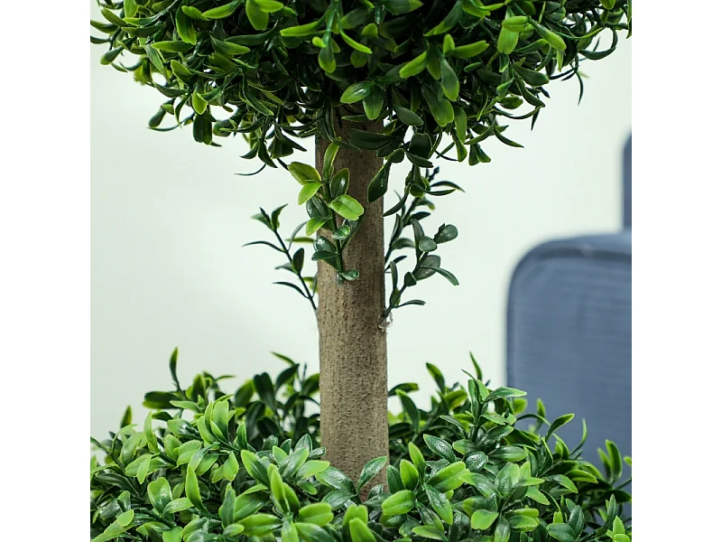 Lot de 2 buis artificiels grands, plastique, vert, pots inclus avec protection UV, réalistes et durables (18x18x91.6cm)