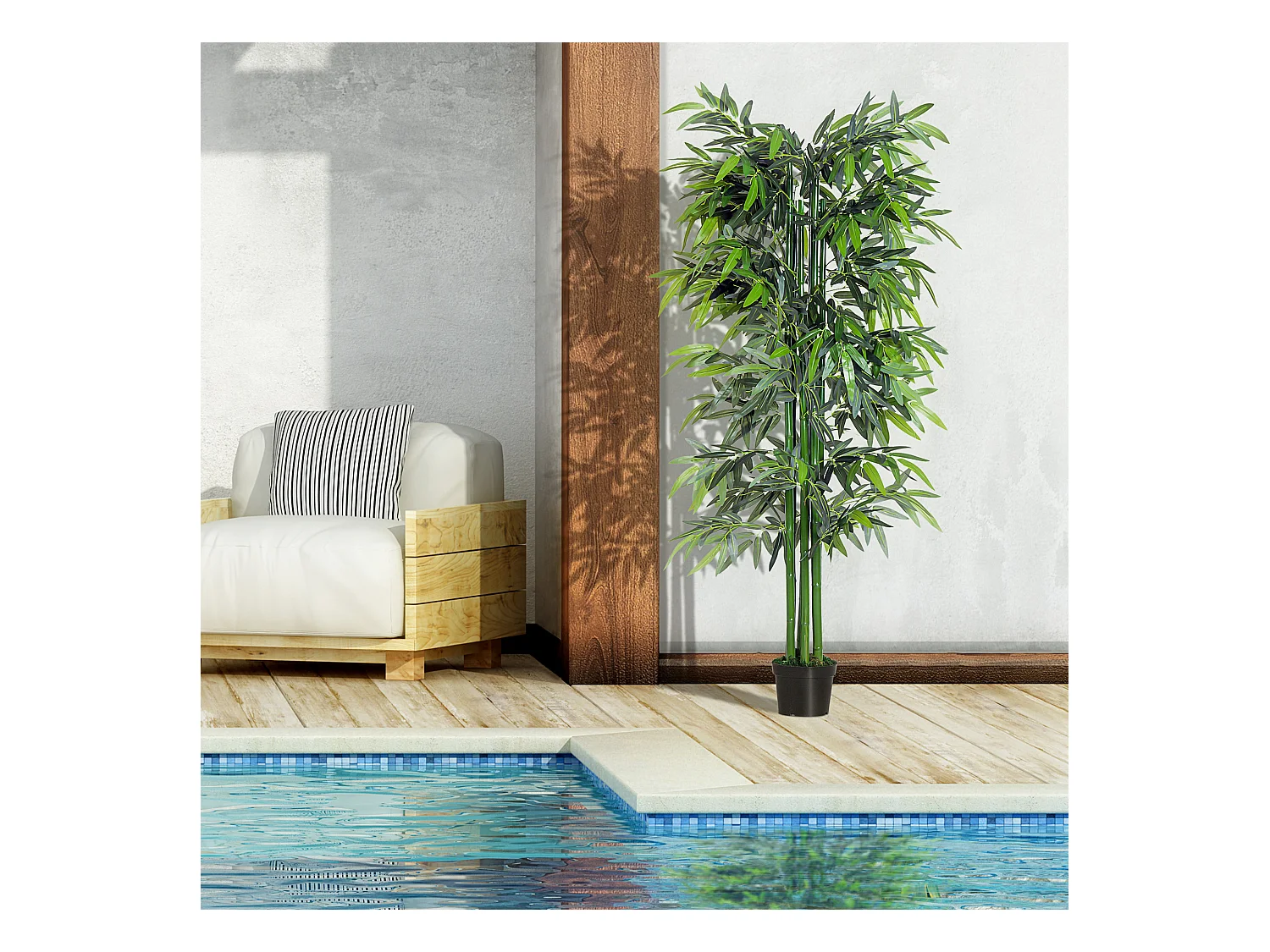 Plante artificielle bambou 180 cm, avec pot, réaliste, facile à entretenir, vert (18x18x180 cm)
