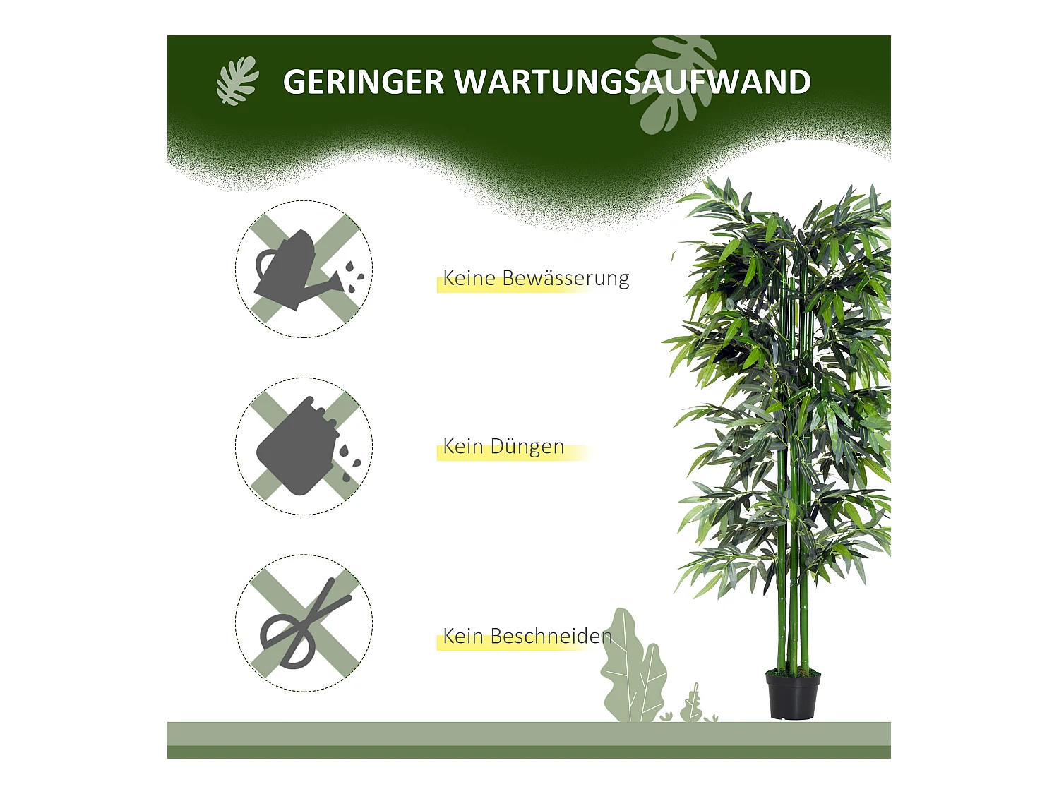 Plante artificielle bambou 180 cm, avec pot, réaliste, facile à entretenir, vert (18x18x180 cm)