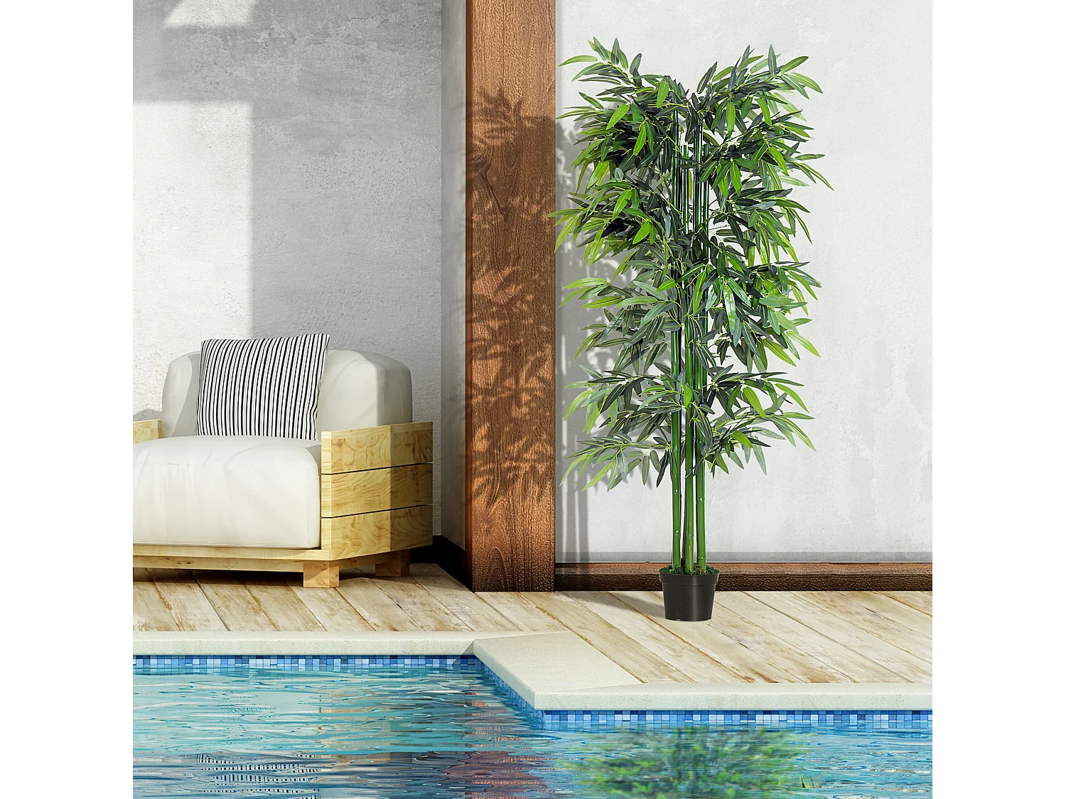Plante artificielle bambou 180 cm, avec pot, réaliste, facile à entretenir, vert (18x18x180 cm)