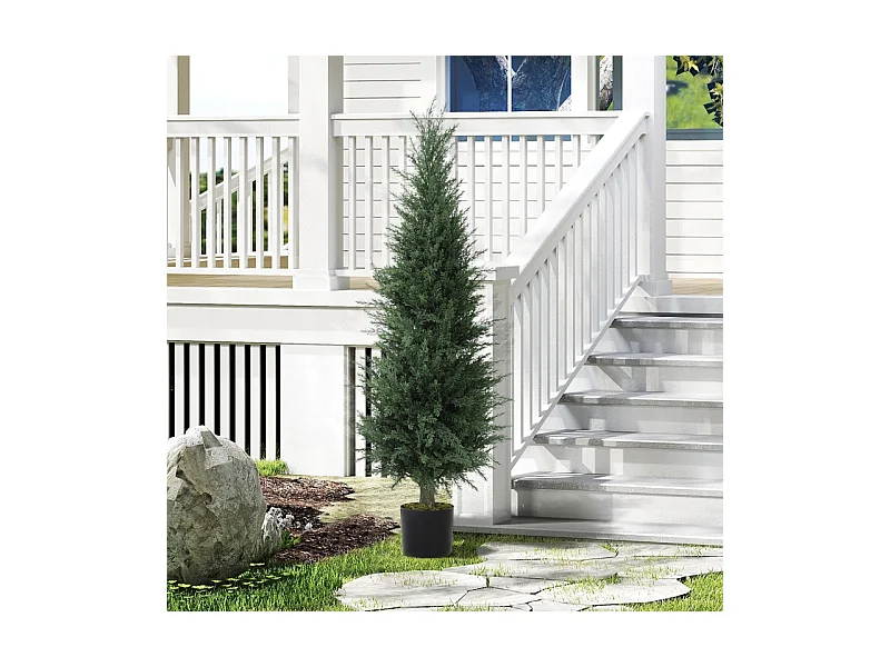 Cyprès artificiel grand, plastique UV résistant, vert, avec pot stable, décoration intérieure et extérieure (40x40x120cm)