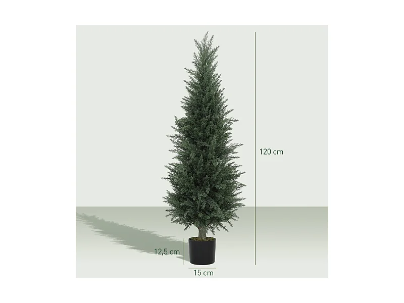 Cyprès artificiel grand, plastique UV résistant, vert, avec pot stable, décoration intérieure et extérieure (40x40x120cm)
