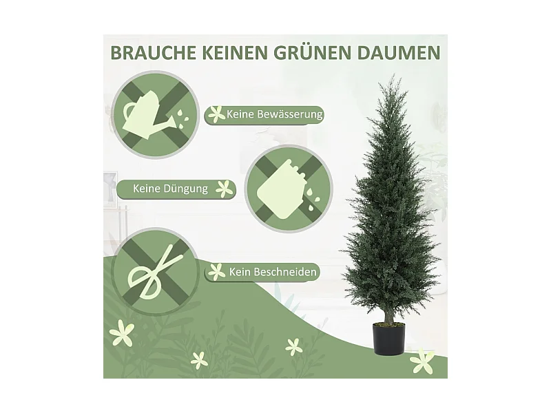 Cyprès artificiel grand, plastique UV résistant, vert, avec pot stable, décoration intérieure et extérieure (40x40x120cm)