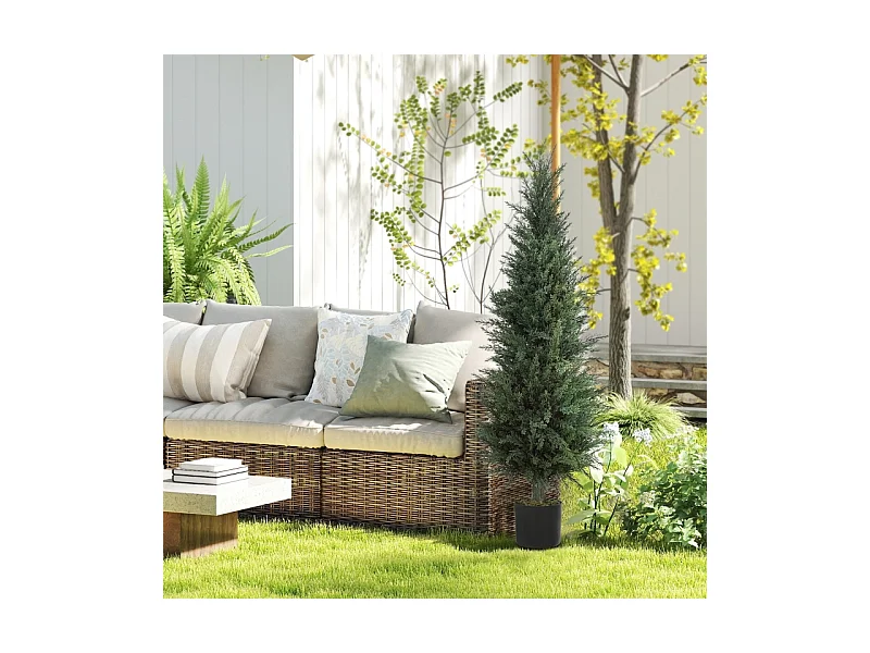 Cyprès artificiel grand, plastique UV résistant, vert, avec pot stable, décoration intérieure et extérieure (40x40x120cm)