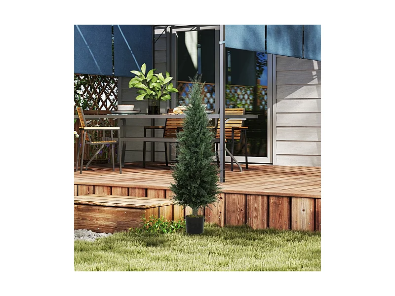 Cyprès artificiel grand, plastique UV résistant, vert, avec pot stable, décoration intérieure et extérieure (40x40x120cm)