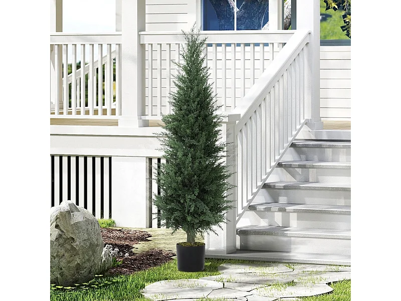 Cyprès artificiel grand, plastique UV résistant, vert, avec pot stable, décoration intérieure et extérieure (40x40x120cm)