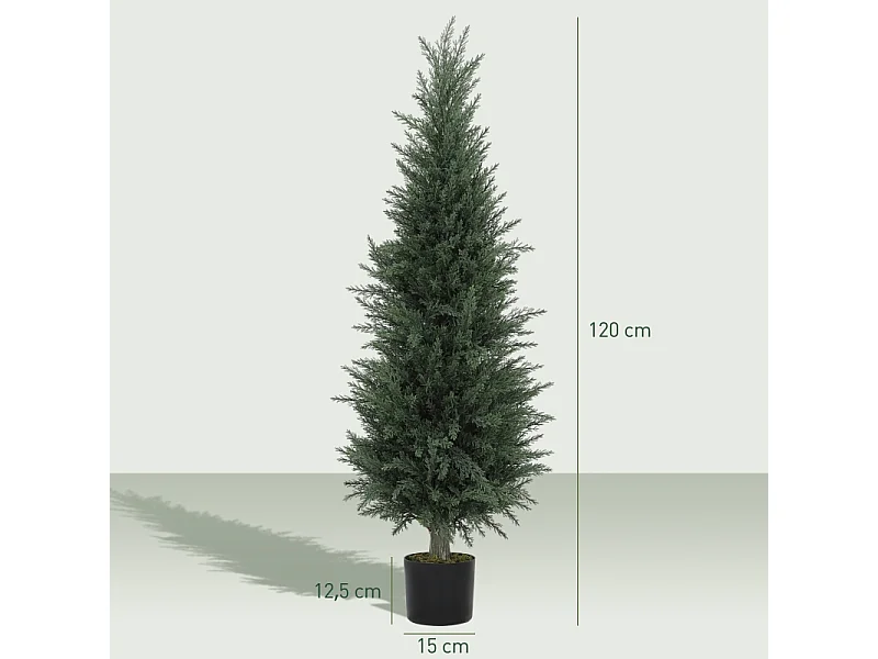Cyprès artificiel grand, plastique UV résistant, vert, avec pot stable, décoration intérieure et extérieure (40x40x120cm)