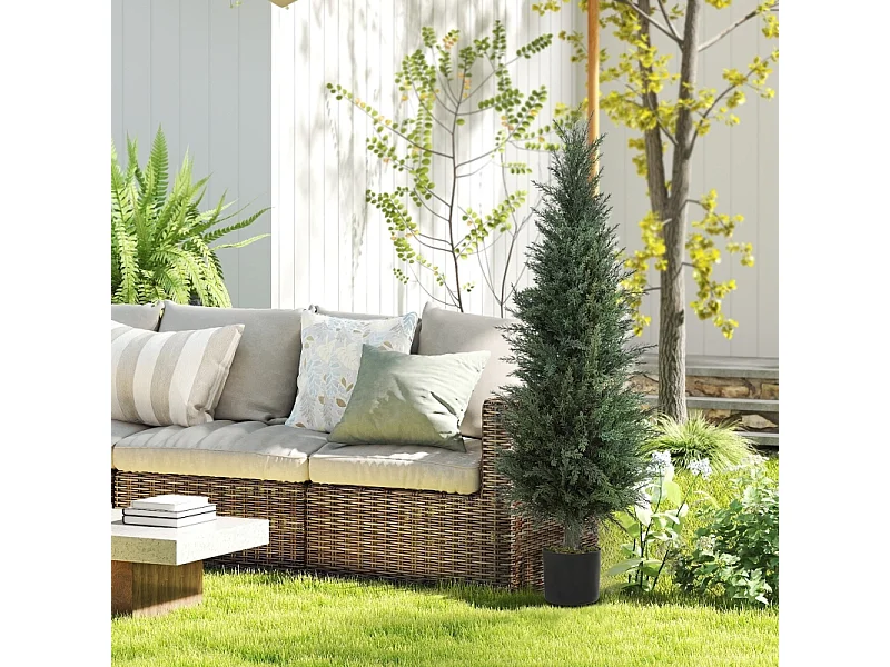 Cyprès artificiel grand, plastique UV résistant, vert, avec pot stable, décoration intérieure et extérieure (40x40x120cm)