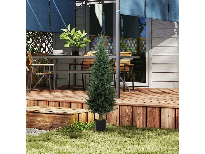 Cyprès artificiel grand, plastique UV résistant, vert, avec pot stable, décoration intérieure et extérieure (40x40x120cm)