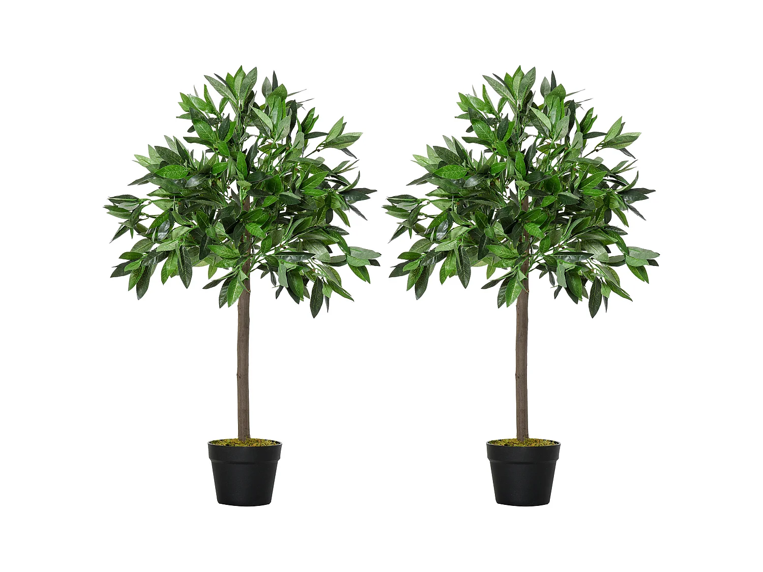 Lot de 2 Laurier artificiels, pot en ciment, vert, (16x16x90 cm)