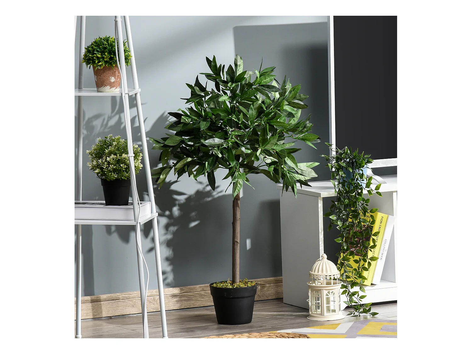 Set van 2 kunstmatige laurierbomen, cementpot, groen, (16x16x90 cm)