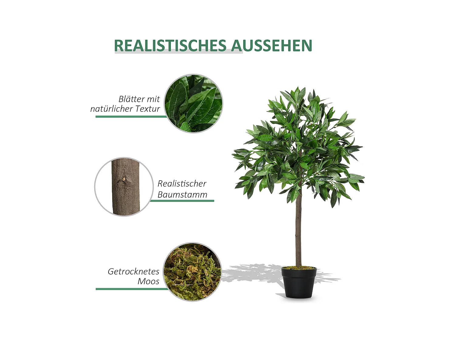 Set van 2 kunstmatige laurierbomen, cementpot, groen, (16x16x90 cm)