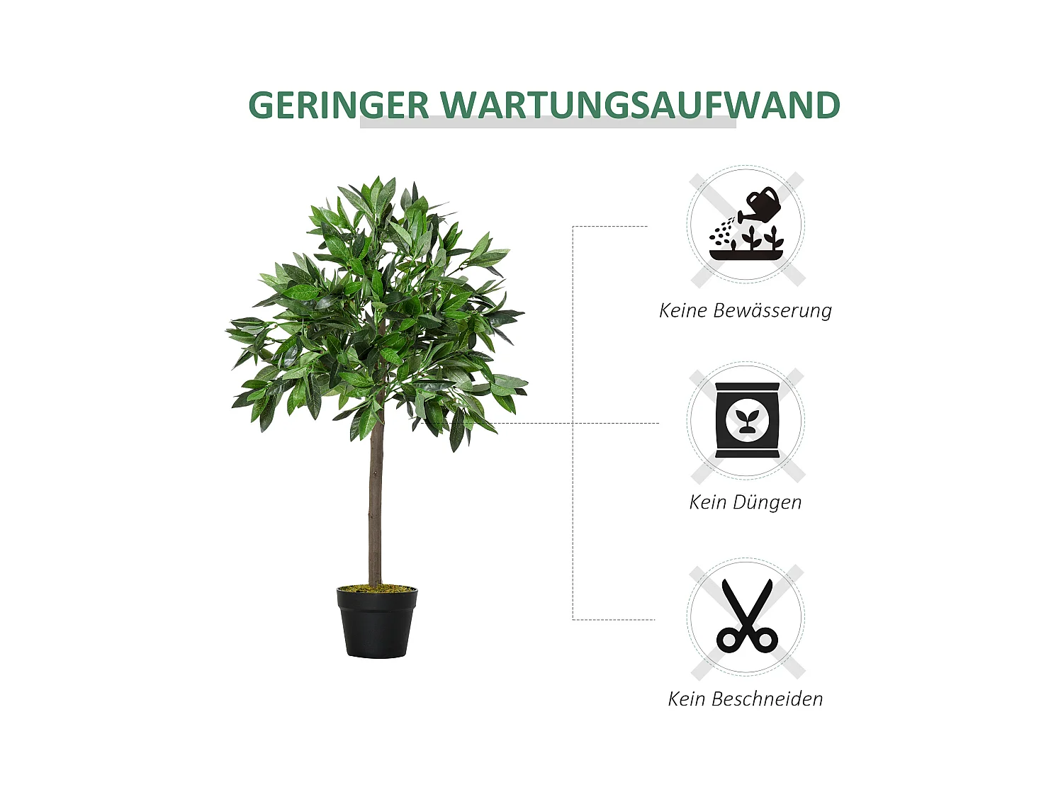 Set van 2 kunstmatige laurierbomen, cementpot, groen, (16x16x90 cm)