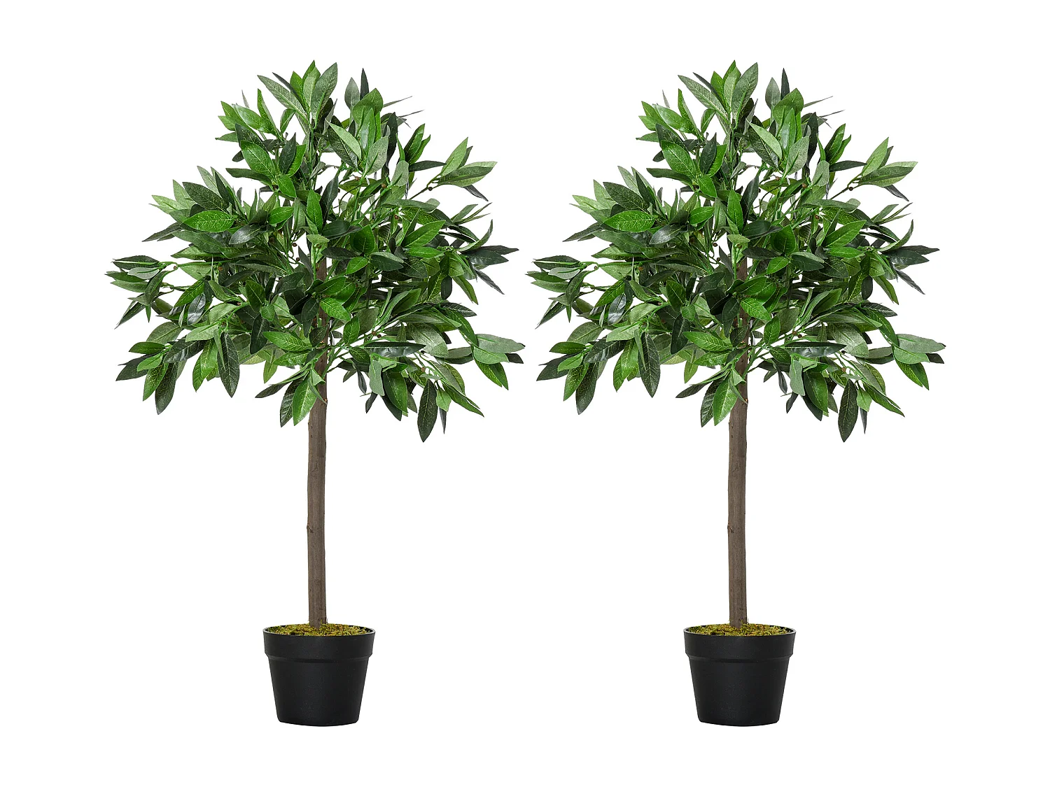 Lot de 2 Laurier artificiels, pot en ciment, vert, (16x16x90 cm)